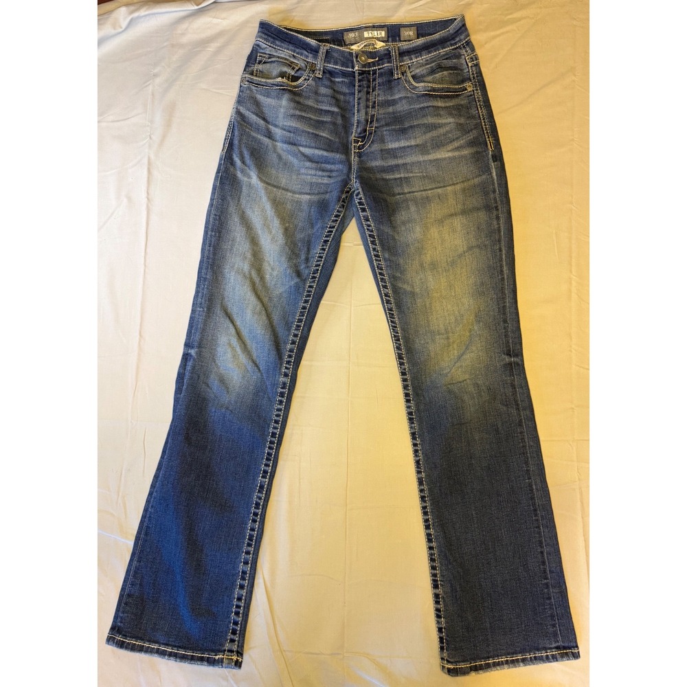 BKE Tyler Straight Leg Jeans Mens 30R Blue Medium Wash Whiskered Streetwear